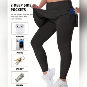 Black Leggings with Skirt and Deep Side Pockets 5x More Like 3x NWOT